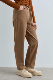 Beli Bağcıklı Gabardin Havuç Pantolon - Vizon