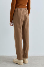 Beli Bağcıklı Gabardin Havuç Pantolon - Vizon