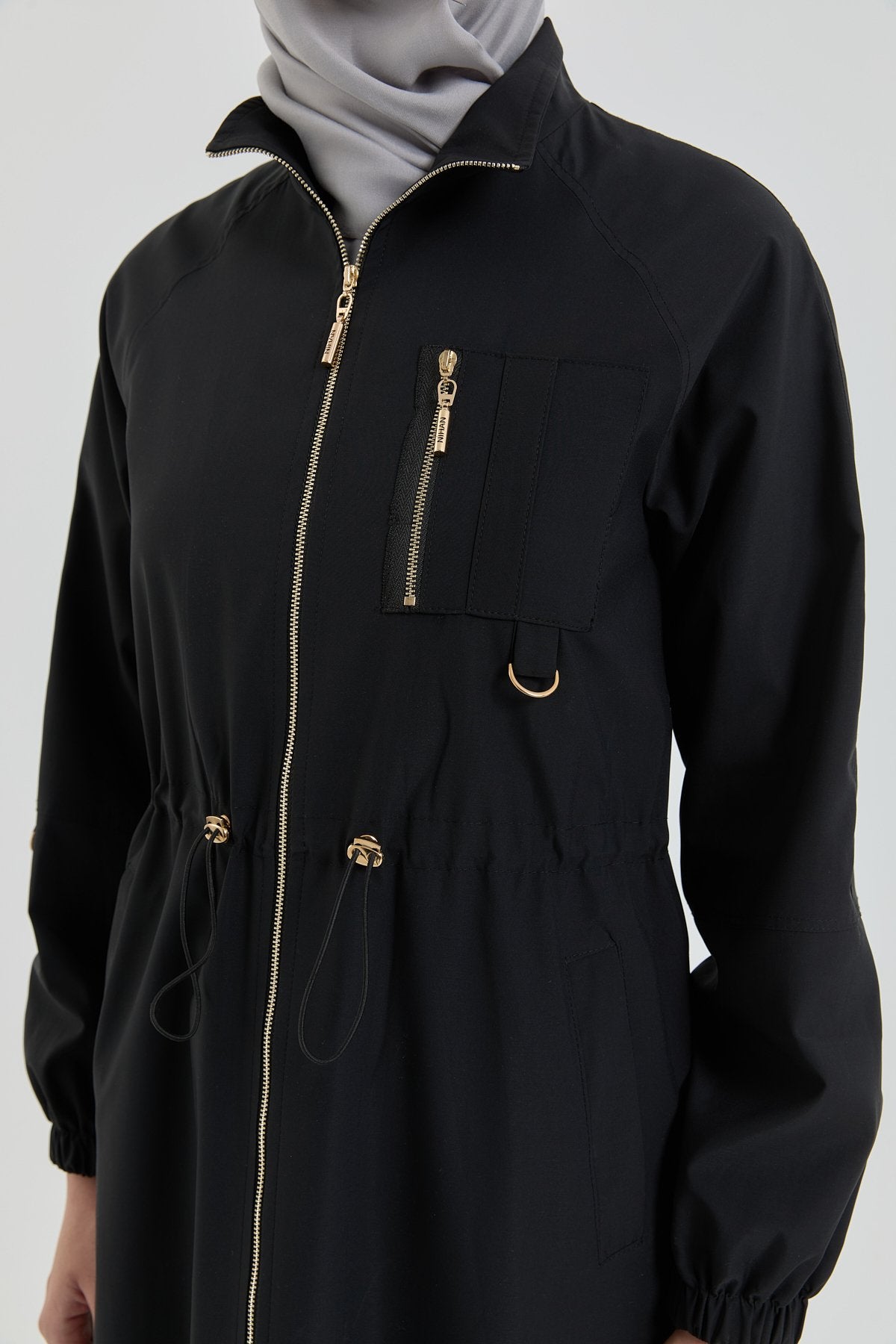 Dress with Gathered Waist and Accessory Detail - Black