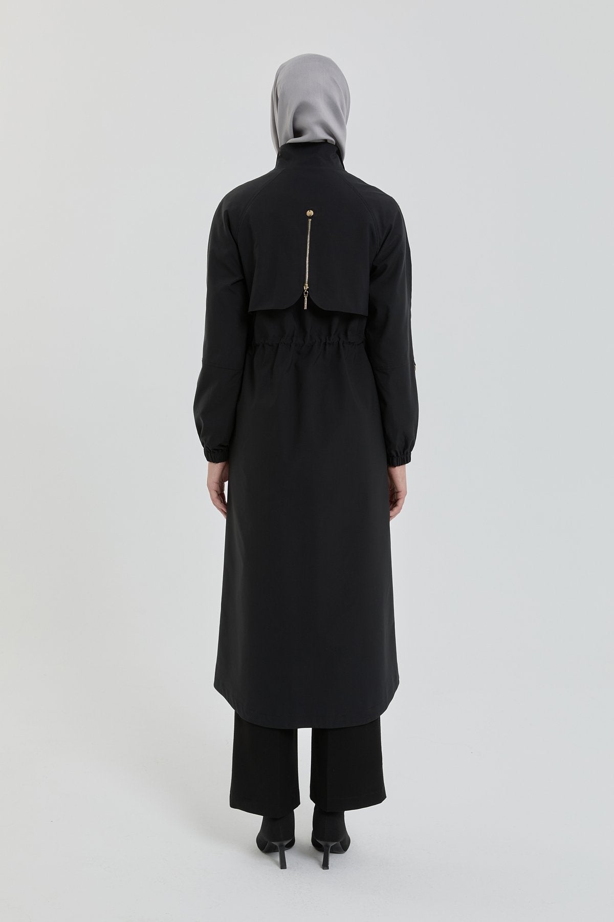 Dress with Gathered Waist and Accessory Detail - Black
