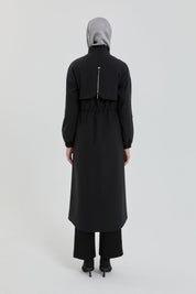 Dress with Gathered Waist and Accessory Detail - Black