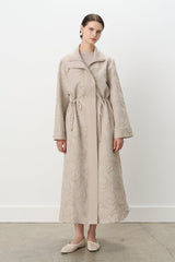 Waist Shirred Textured Jacquard Coat - Mink