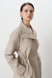 Waist Shirred Textured Jacquard Coat - Mink