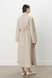 Waist Shirred Textured Jacquard Coat - Mink