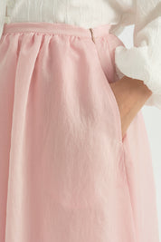 Beli Büzgülü Lyocell Etek - Pembe