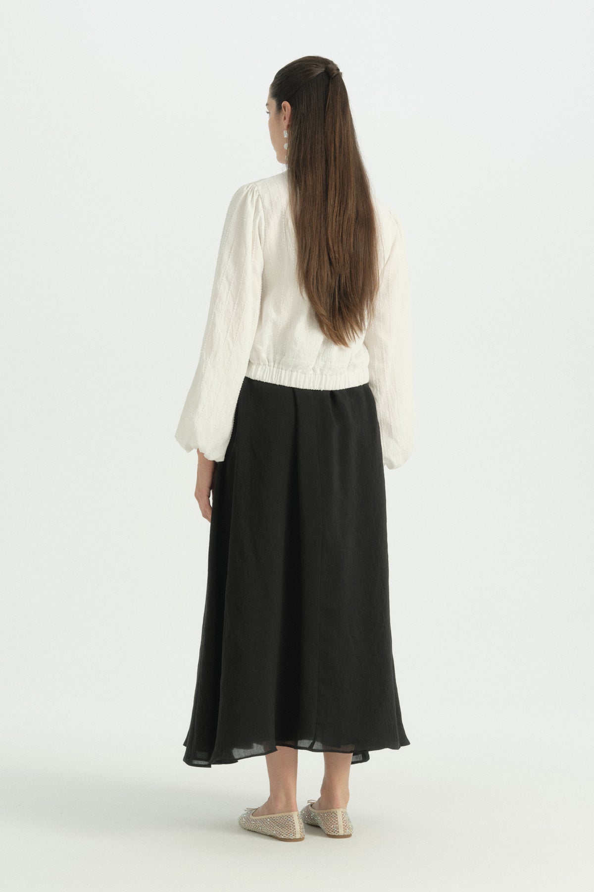 Gathered Waist Lyocell Skirt - Black