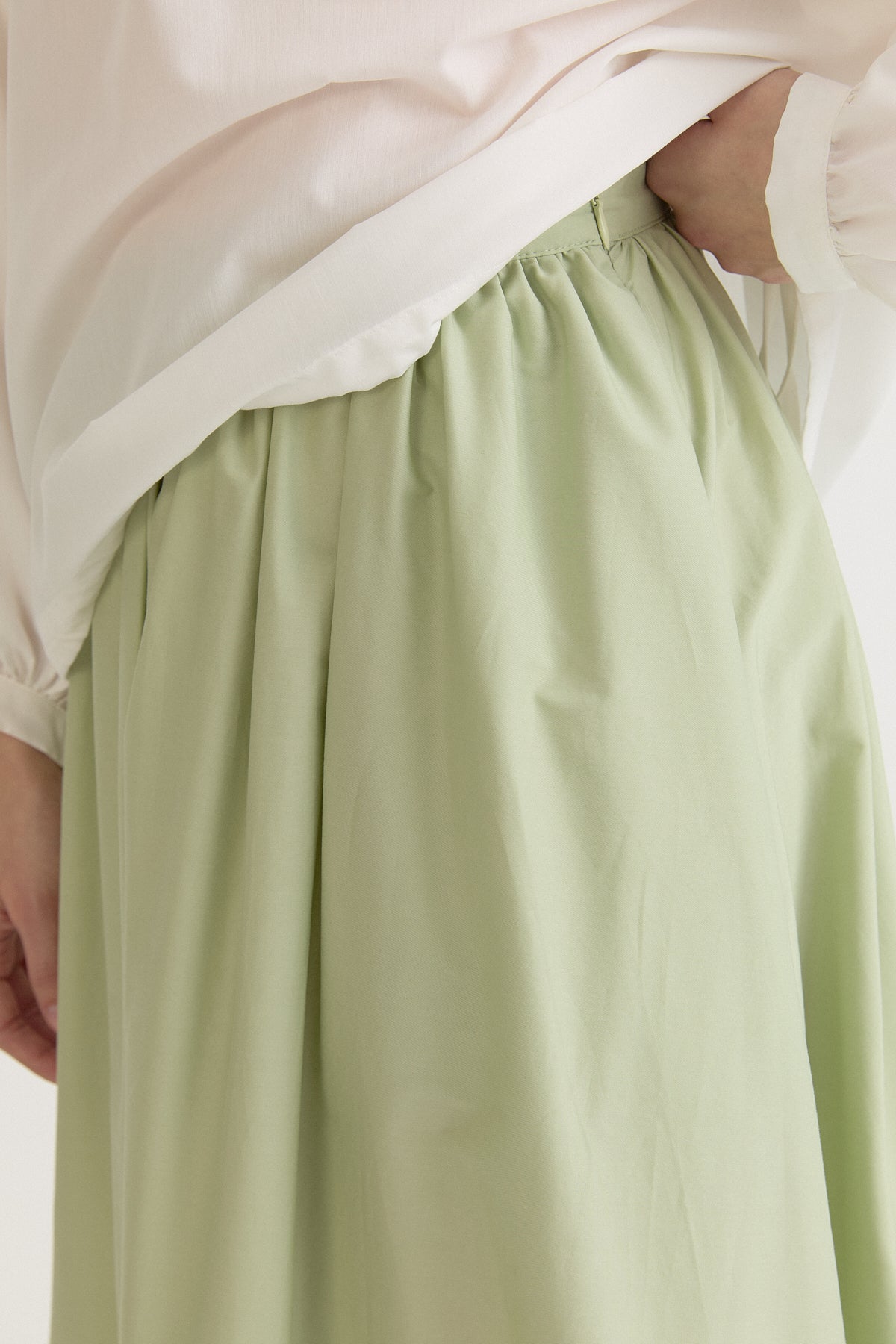 Cotton Skirt with Shirred Waist - Çağla