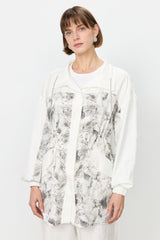 Cotton Suit with Gathered Waist Pants and Jacket - Ecru