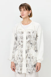 Cotton Suit with Gathered Waist Pants and Jacket - Ecru