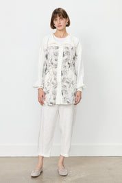 Cotton Suit with Gathered Waist Pants and Jacket - Ecru