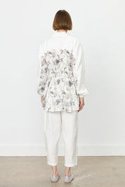 Cotton Suit with Gathered Waist Pants and Jacket - Ecru