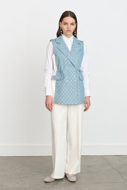 Glittery Denim Vest with Gathered Waist - Ice