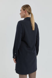 Tunic with Gathered Waist and Decorative Pockets - Navy Blue