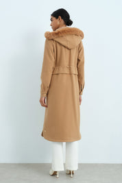Beli Büzgülü Yanları Oval Kaban - Camel