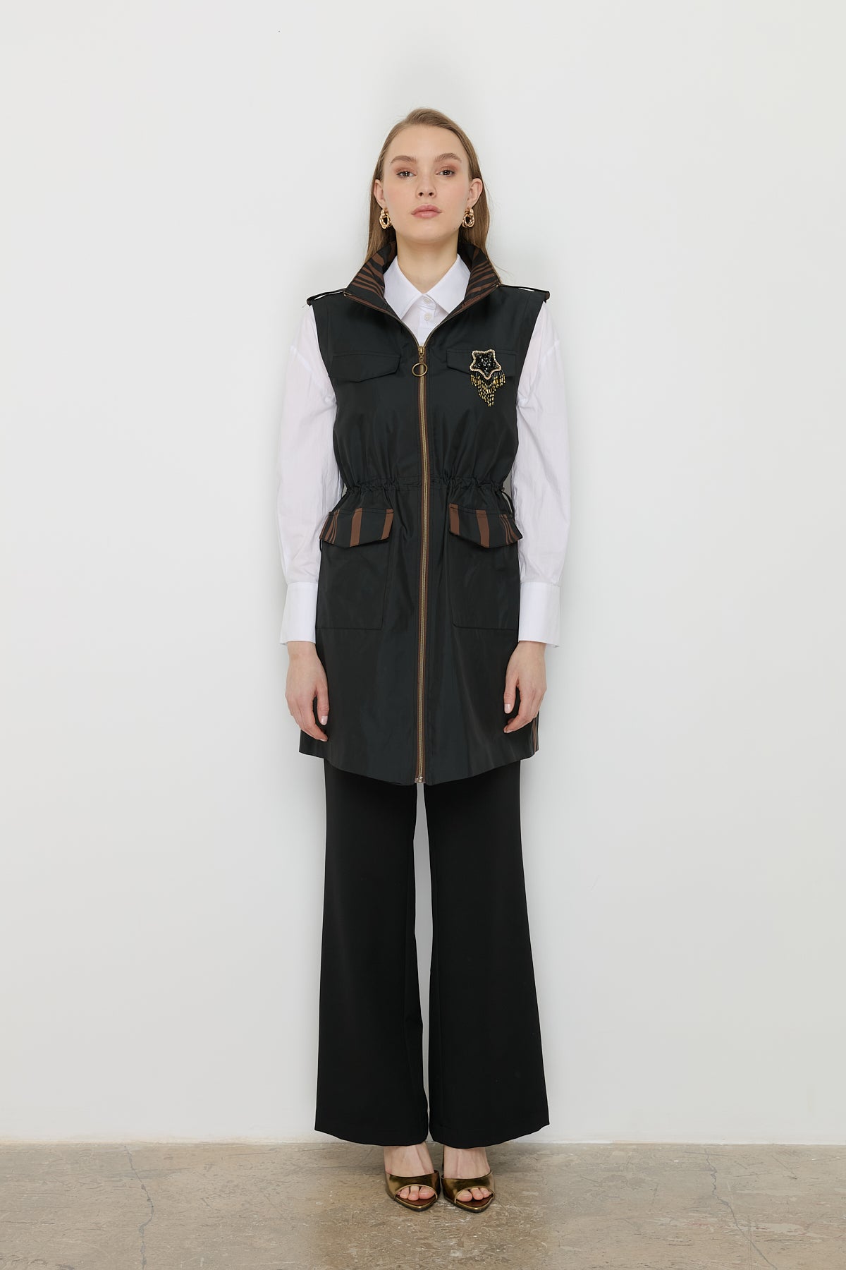 Gathered Waist Vest - Black