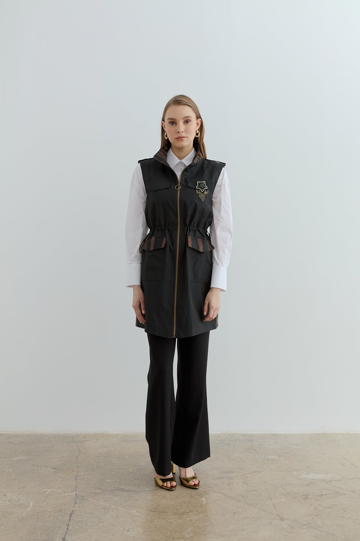 Gathered Waist Vest - Black