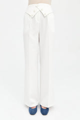 Button-Waisted Trousers with Ironing Marks - Ecru