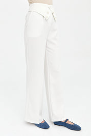 Button-Waisted Trousers with Ironing Marks - Ecru
