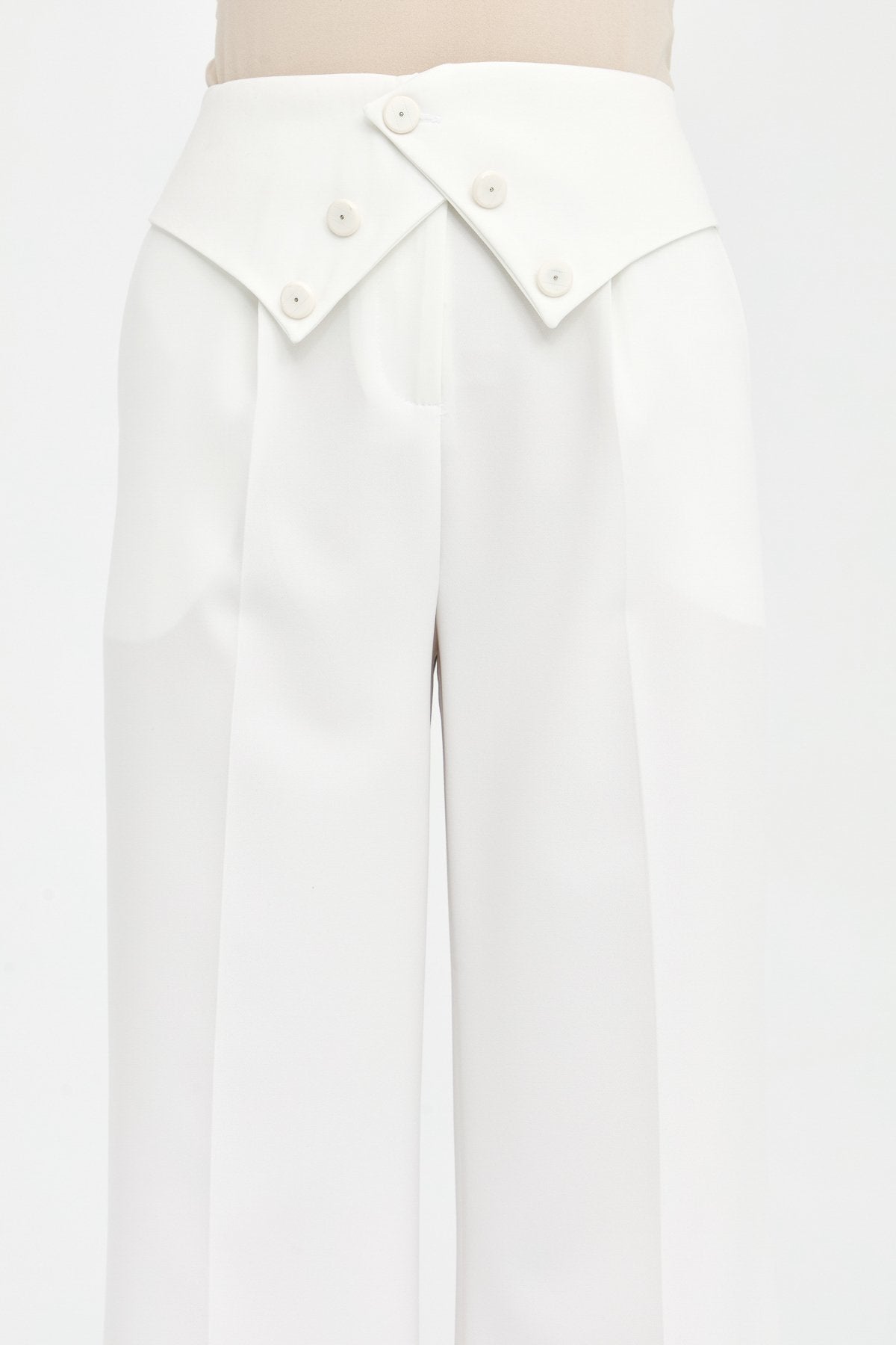Button-Waisted Trousers with Ironing Marks - Ecru