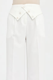 Button-Waisted Trousers with Ironing Marks - Ecru