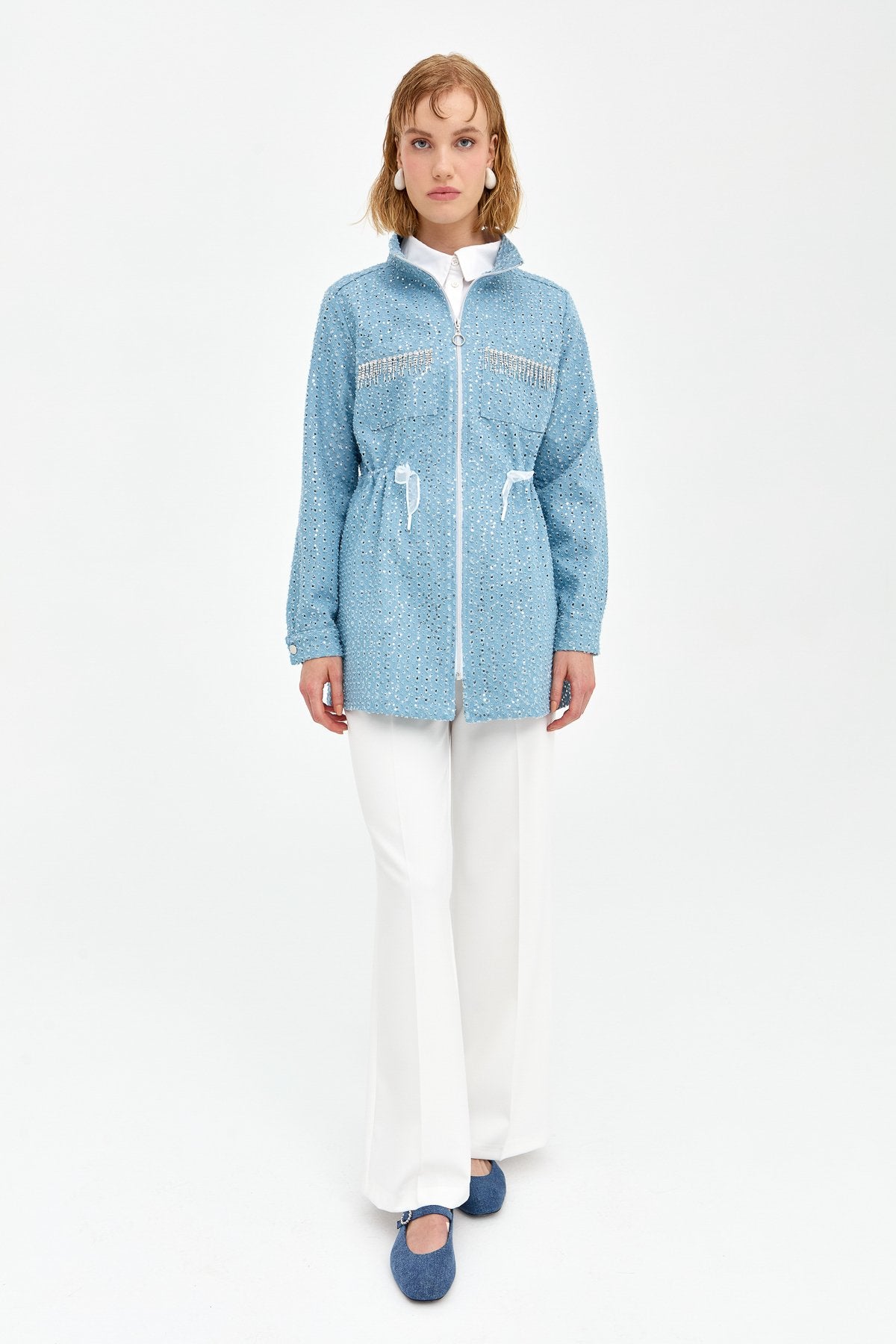 Button-Waisted Trousers with Ironing Marks - Ecru
