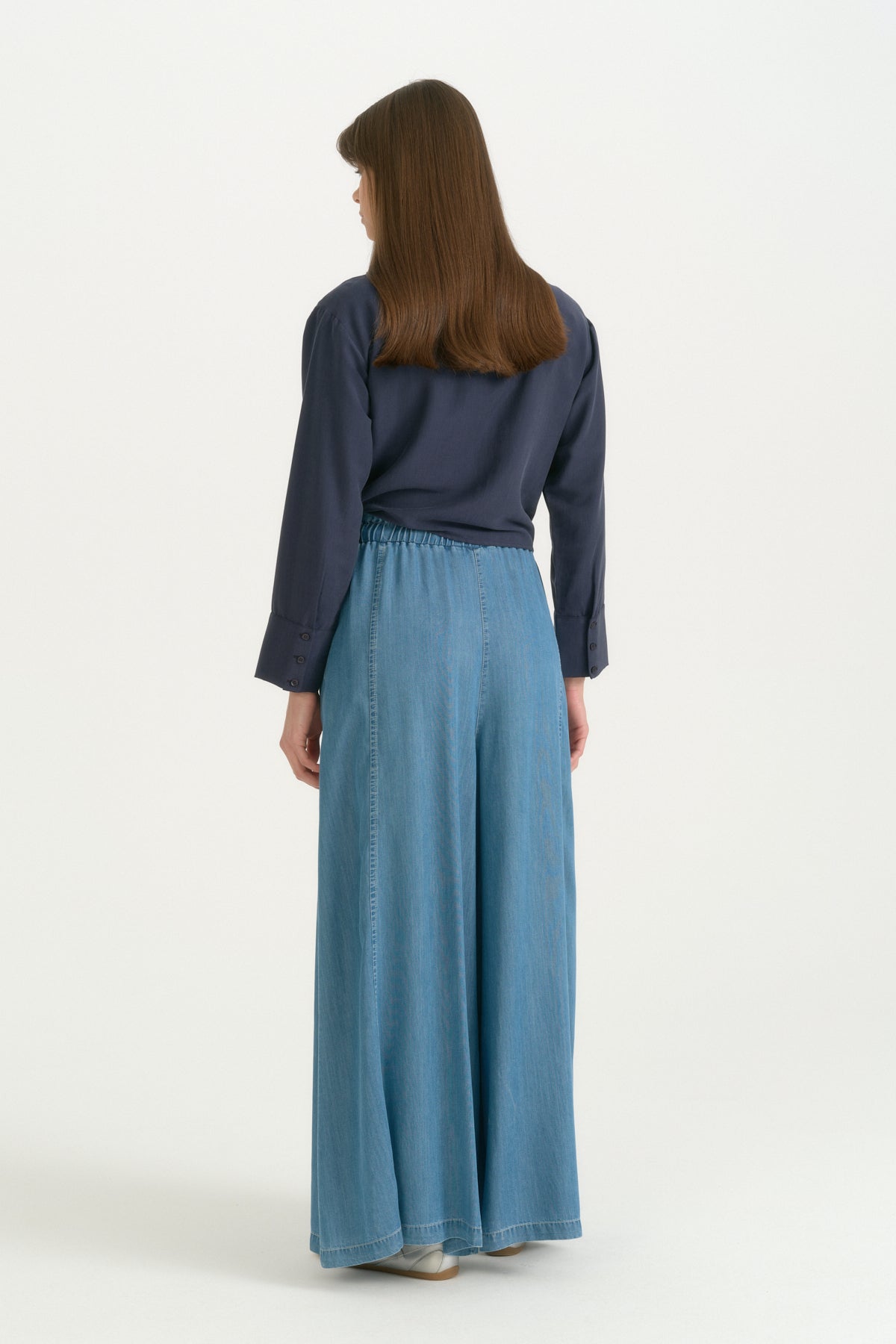 Ruffled Waist Lyocell Wide Leg Trousers - Ice