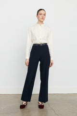 Straight-Leg Trousers with a Thin Belt - Navy Blue