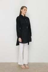 Asymmetric Cotton Tunic with Belt - Black