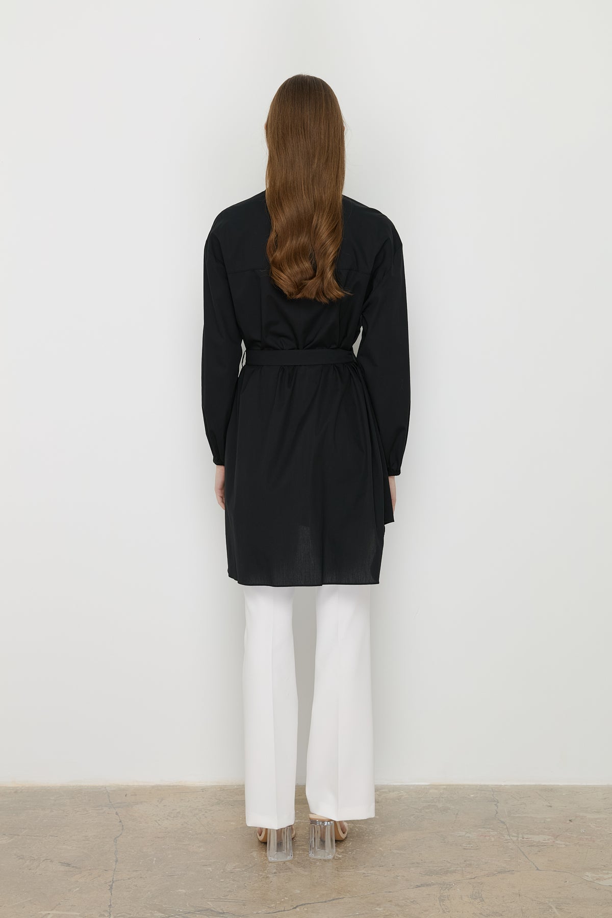 Asymmetric Cotton Tunic with Belt - Black