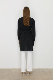 Asymmetric Cotton Tunic with Belt - Black