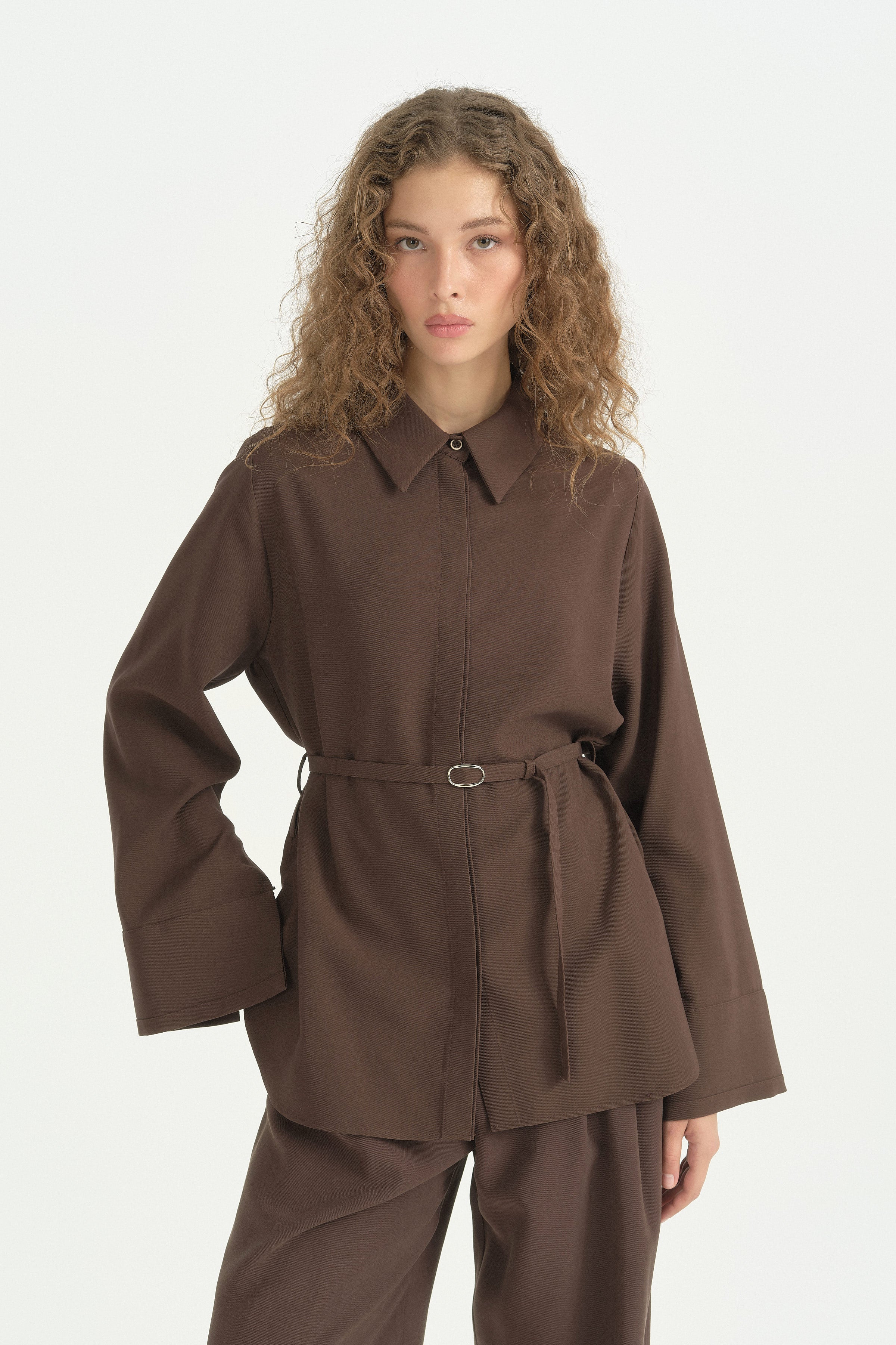 Beli Kemerli Modal Tunik - Kahve