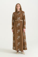 Cotton Dress with Cord Belt - Camel