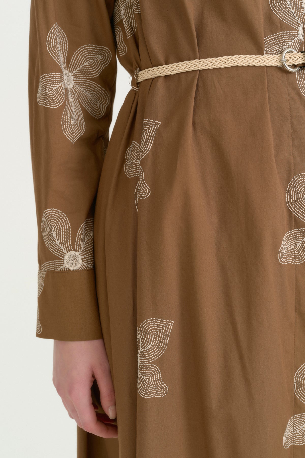 Cotton Dress with Cord Belt - Camel