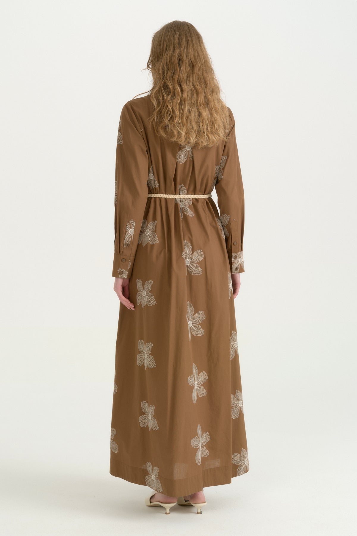 Cotton Dress with Cord Belt - Camel