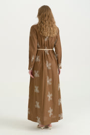 Cotton Dress with Cord Belt - Camel