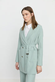 Beli Kuşaklı Blazer Ceket - Aqua