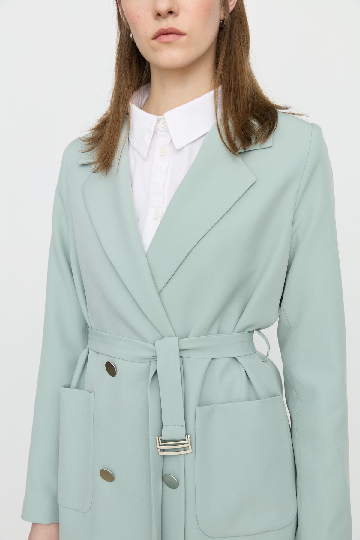 Beli Kuşaklı Blazer Ceket - Aqua