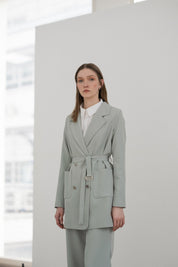 Beli Kuşaklı Blazer Ceket - Aqua