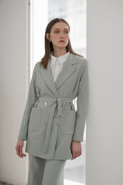 Beli Kuşaklı Blazer Ceket - Aqua