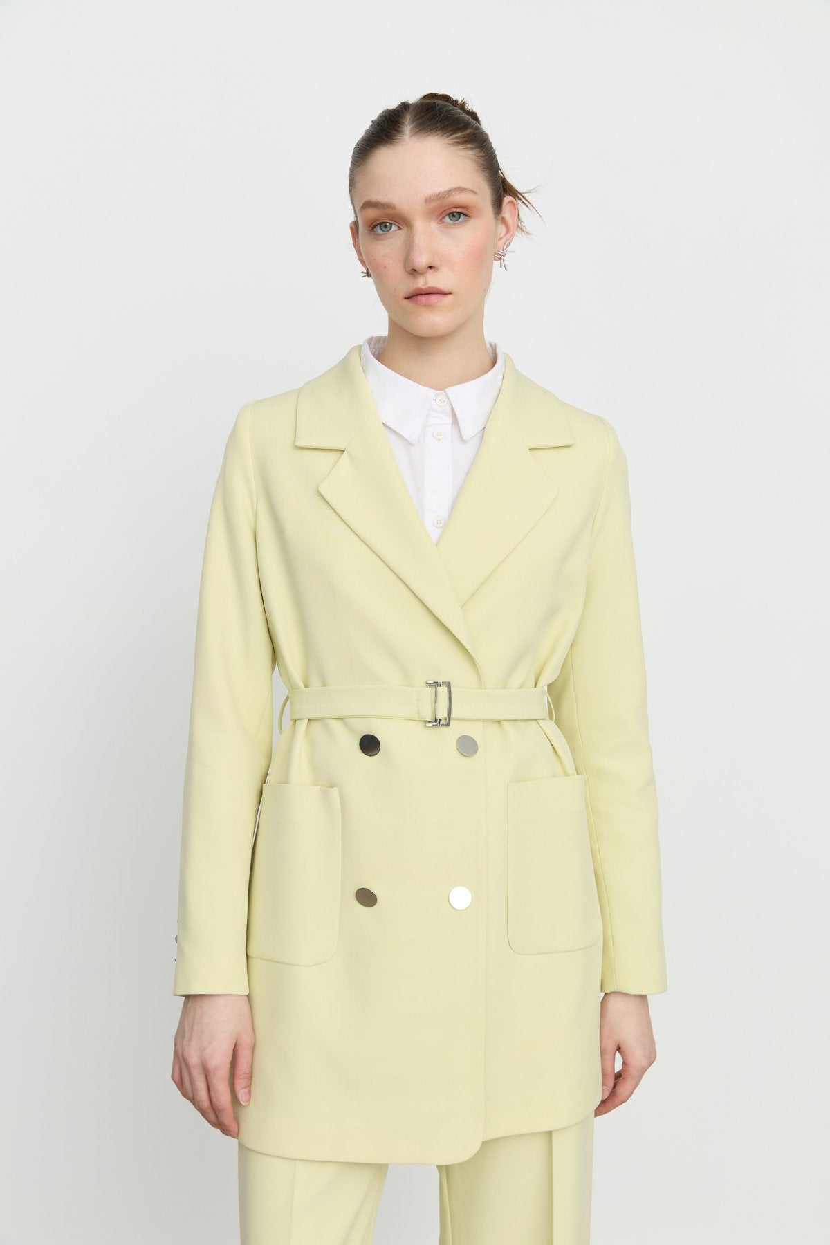 Beli Kuşaklı Blazer Ceket - Fıstık Yeşili