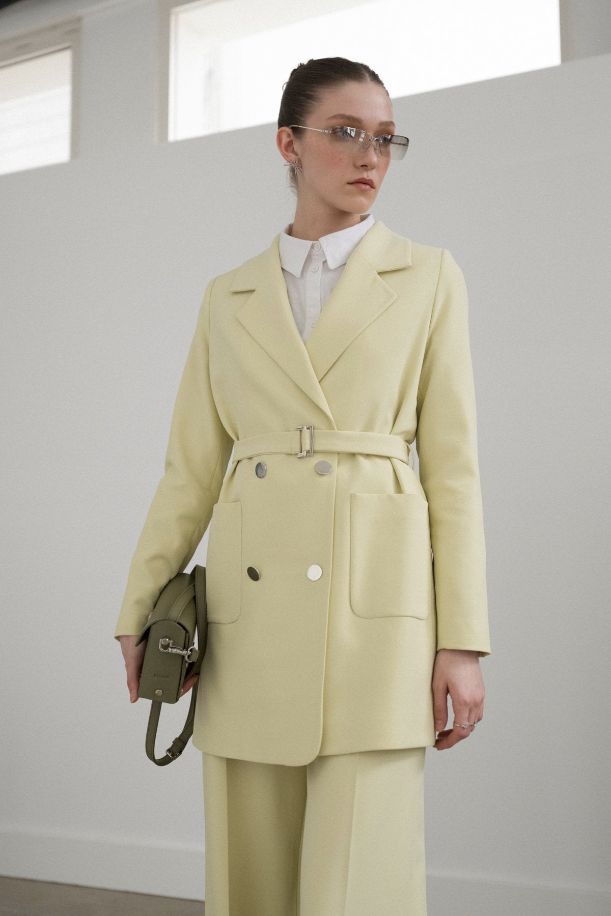 Belted Blazer Jacket - Pistachio Green