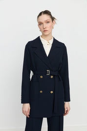 Beli Kuşaklı Blazer Ceket - Lacivert