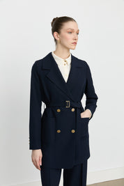 Beli Kuşaklı Blazer Ceket - Lacivert