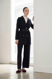 Beli Kuşaklı Blazer Ceket - Lacivert