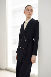 Beli Kuşaklı Blazer Ceket - Lacivert
