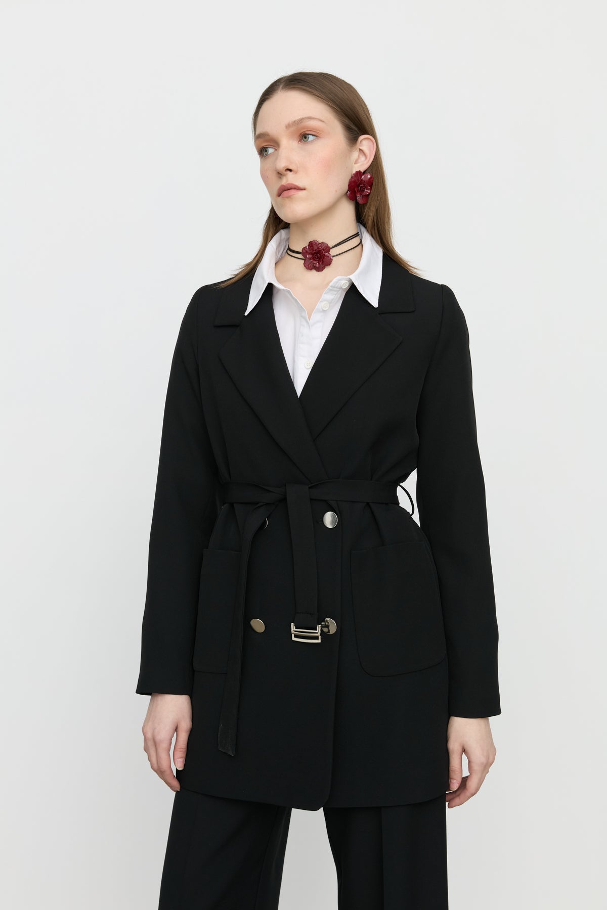 Beli Kuşaklı Blazer Ceket - Siyah
