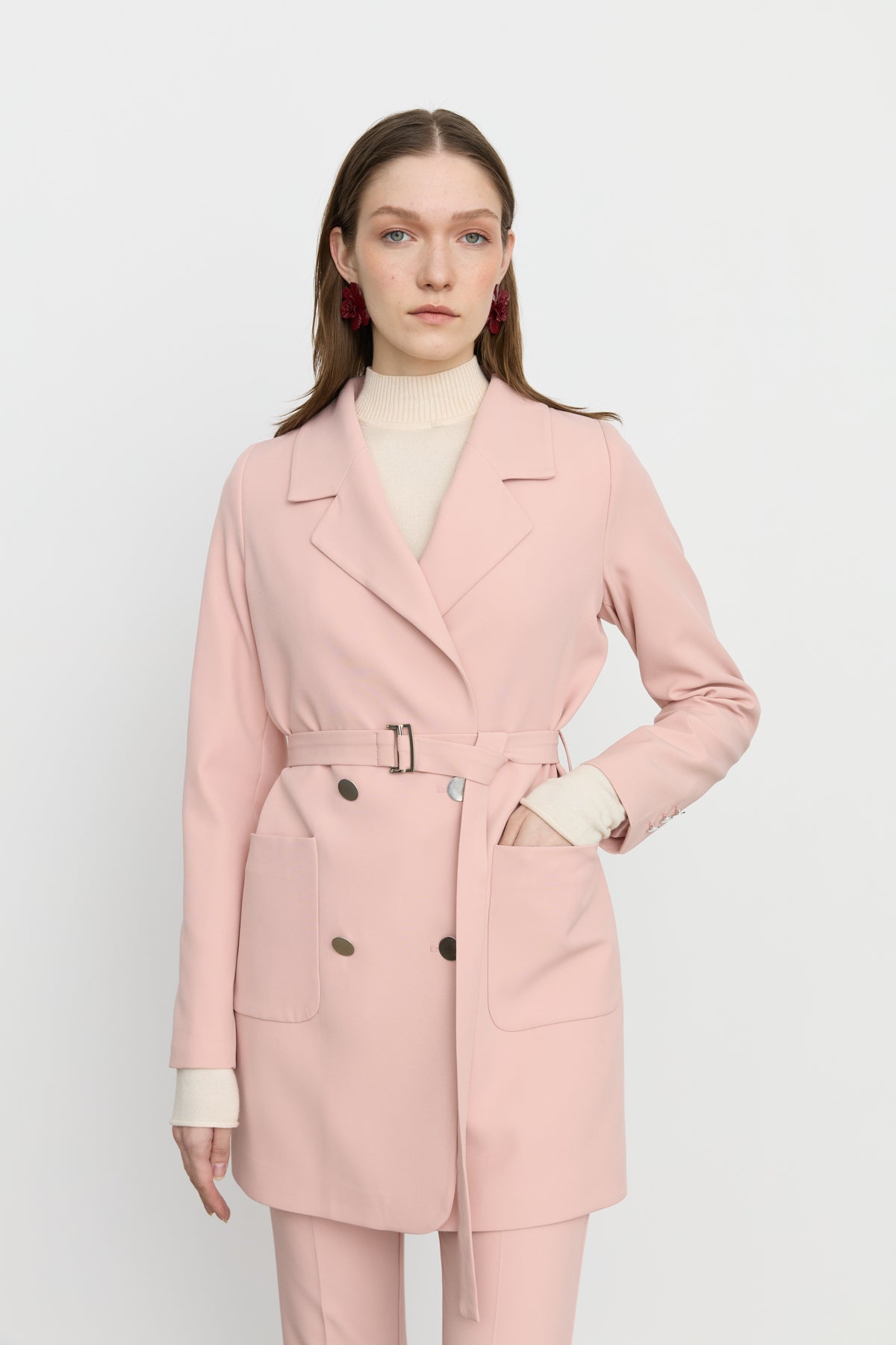 Beli Kuşaklı Blazer Ceket - Somon