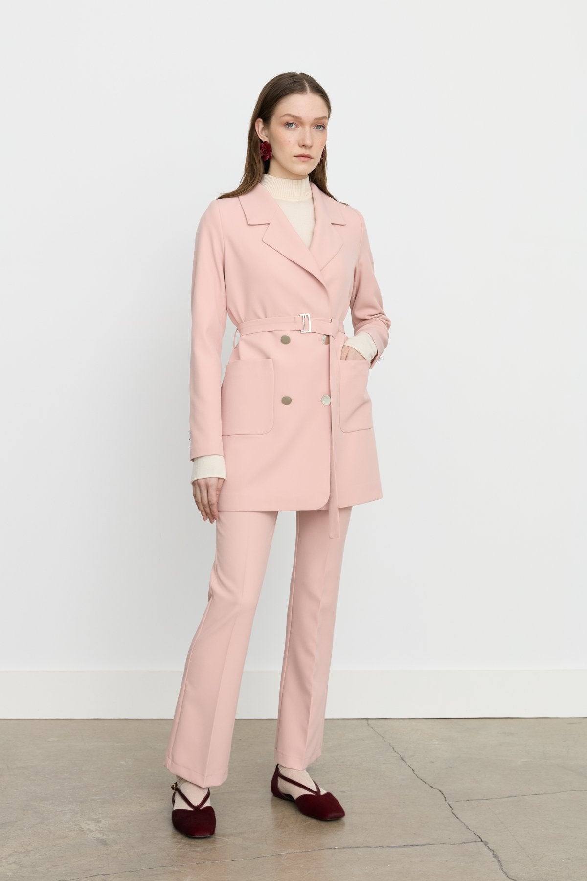 Beli Kuşaklı Blazer Ceket - Somon