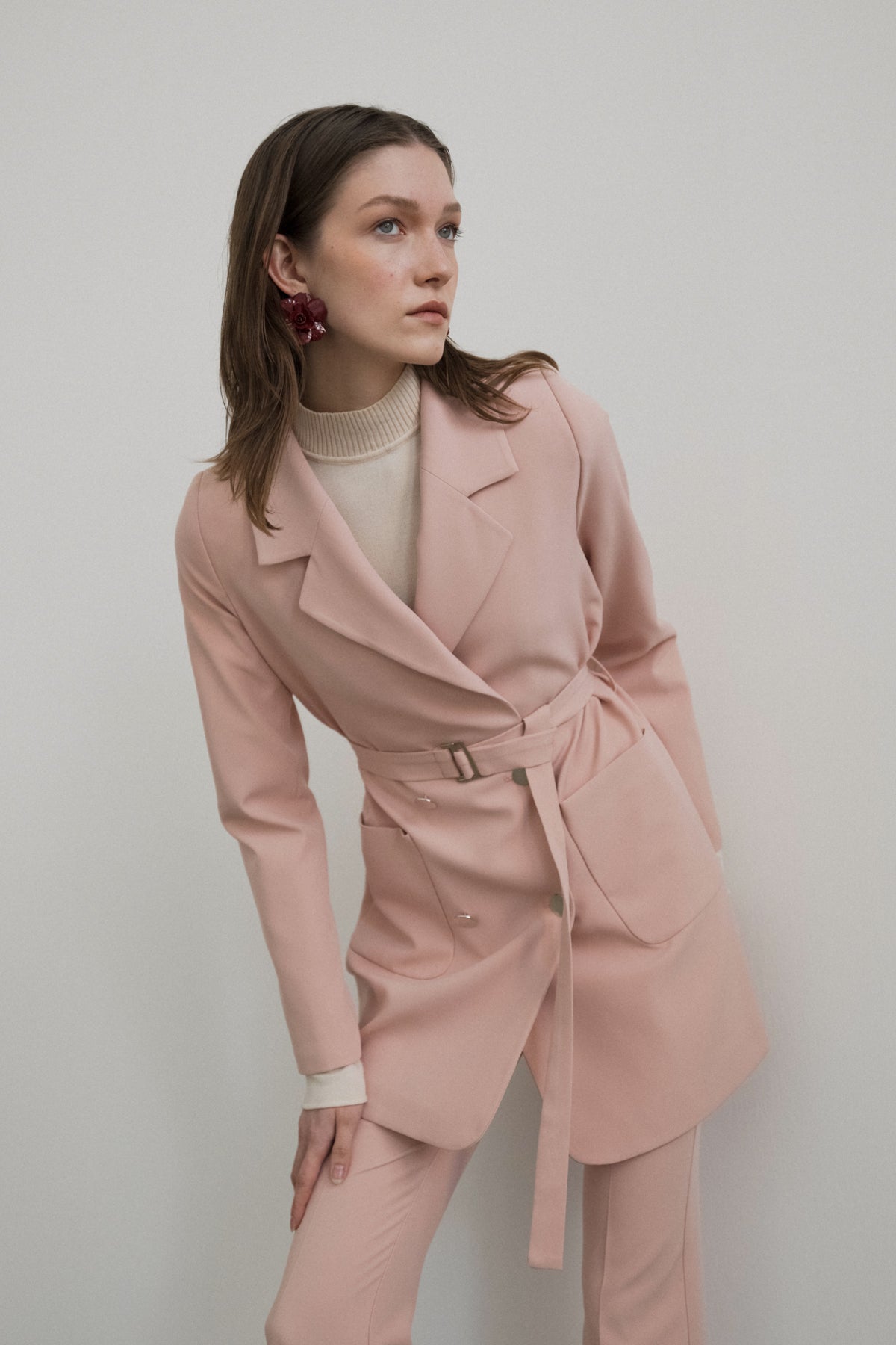Beli Kuşaklı Blazer Ceket - Somon