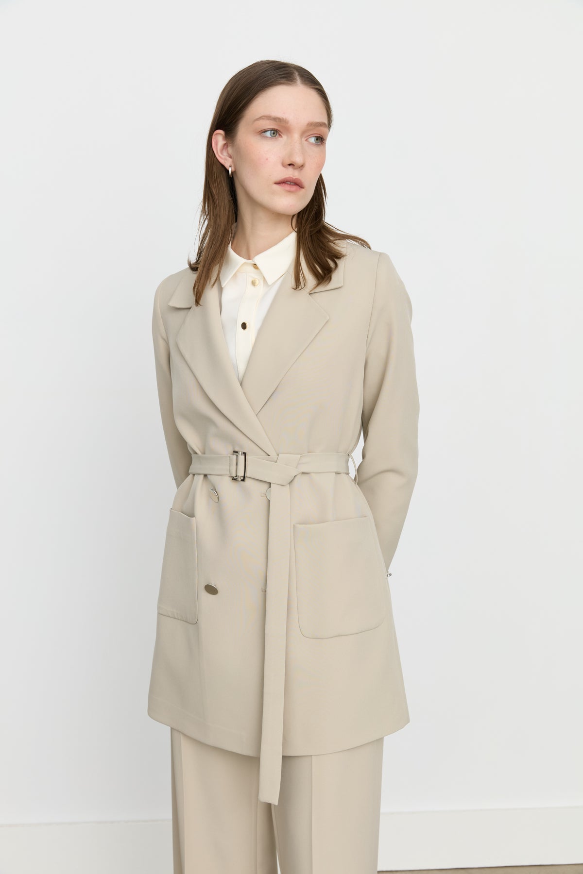 Belted Blazer Jacket - Stone